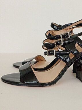 Nine West Black Patent Block Heel Strappy Sandals WMN Size 9.5M New Without Tag